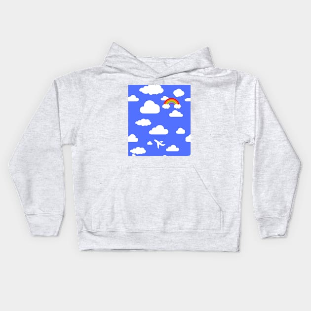 Blue Sky, Clouds and Rainbows Kids Hoodie by CheeseOnBread